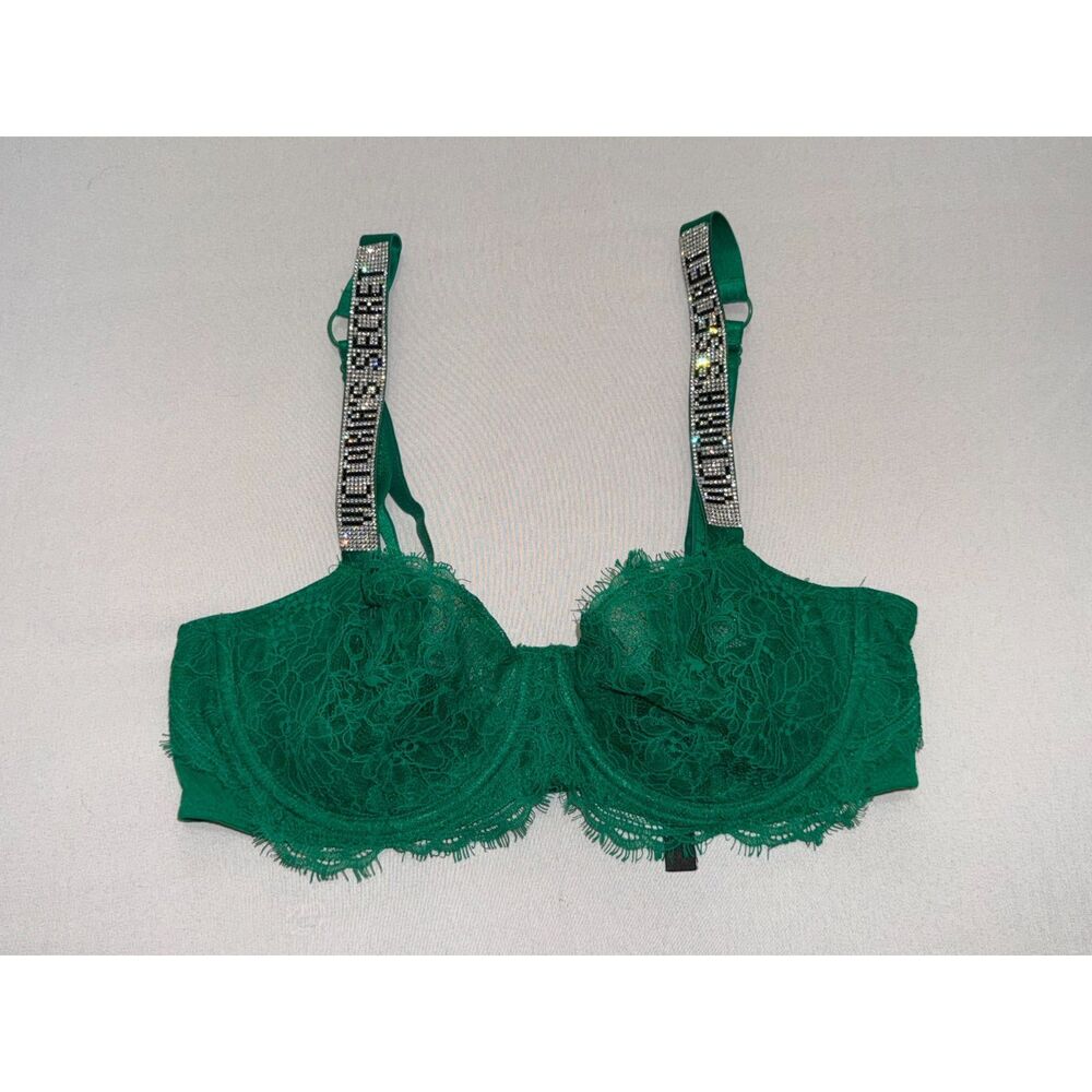Victoria's Secret Very Sexy Emerald Green Lace Rhinestone Push-Up Bra | Size 36D